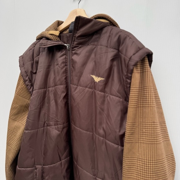 Vintage 90’s Avirex Brown Quilted Puffer Jacket with Hood houndstooth size XXL - Picture 3 of 10